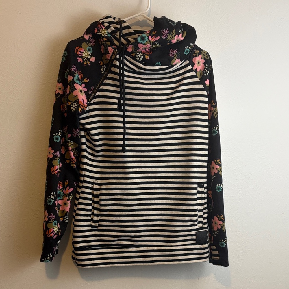 Ampersand Striped Hoodie with Floral Sleeves
